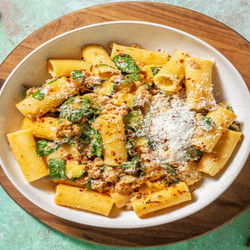 Creamy Sun-dried Tomato And Sausage Pasta With Pesto, Spinach And Parmesan