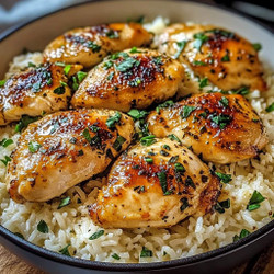 Garlic Butter Chicken Over Creamy Parmesan Rice