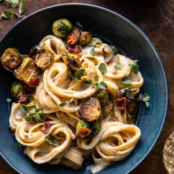 Brown Butter Brussels Sprout And Bacon Fettuccine Alfredo
