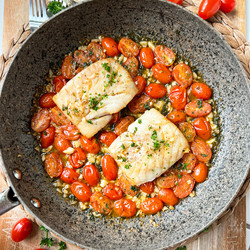 Pan Fried Cod With Garlic Tomatoes