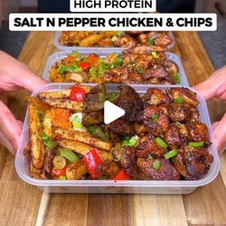 High Protein Crispy Salt N Pepper Chicken &amp; Chips Meal Prep