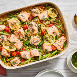 Anti-inflammatory Lemony Salmon &amp; Orzo Casserole