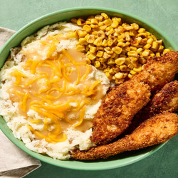 Crispy Chicken &amp; Mashed Potato Bowls With Gravy, Charred Corn &amp; Cheddar