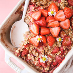 Strawberry Rhubarb Baked Oatmeal (vegan, Gluten-free, Oil Free)