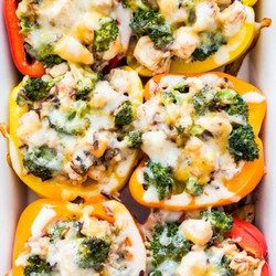 Cheesy Broccoli, Chicken And Rice Stuffed Peppers