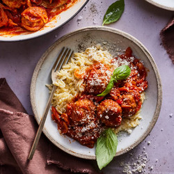 Chicken Meatballs With Creamy Orzo