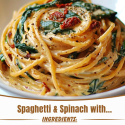 Spaghetti &amp; Spinach with Sun-Dried Tomato Cream Sauce