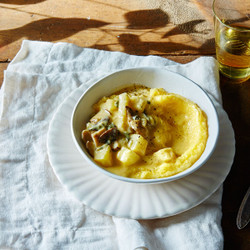 Creamy Polenta With Sautéed Apples, Mushrooms, &amp; Calvados