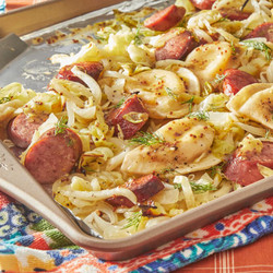 Pierogi And Kielbasa Sheet Pan Dinner