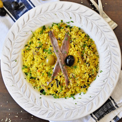 Saffron Couscous With Spanish Olives And Anchovies