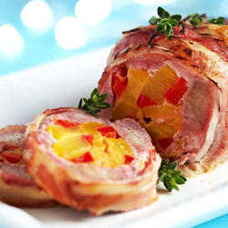 Bacon Wrapped Pork Loin With Pineapple And Red Pepper