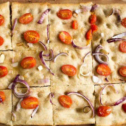 Sourdough Focaccia With Tomatoes And Purple Onions