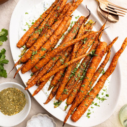 Za'atar Roasted Carrots With A Garlicky Yogurt Sauce