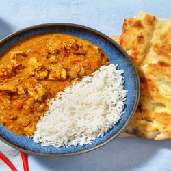 Butter Chicken Breast Curry With Basmati Rice And Garlic Flatbreads