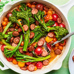 Sausage Skillet With Cherry Tomatoes &amp; Broccolini | Epicurious