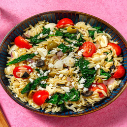 Mediterranean Orzo And Chicken Tenders Salad With Bocconcini And Oregano