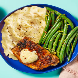 Honey Butter Bbq Chicken (or pork) With Mashed Potatoes &amp; Lemony Green Beans