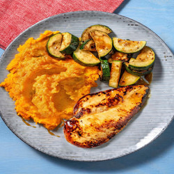 Honey-garlic Chicken With Zucchini And Sweet Potato Mash