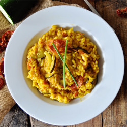 Saffron Risotto With Zucchini And Sundried Tomatoes