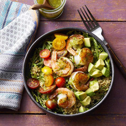 Charred Shrimp, Pesto &amp; Quinoa Bowls