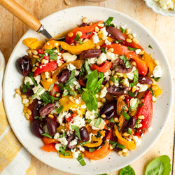 Roasted Pepper Salad With Feta, Pine Nuts &amp; Basil