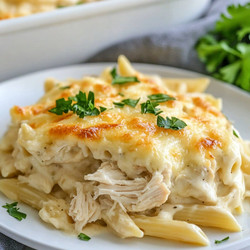 Dump And Bake Chicken Alfredo Casserole