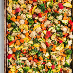 Sheet Pan Chicken And Rainbow Vegetables