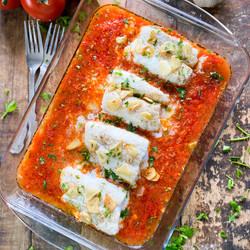 Spanish Baked Cod In A Delicious Tomato Sauce