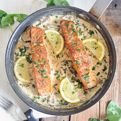 Seared Salmon With Creamy Spinach &amp; Mushroom Sauce