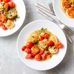 Scallops &amp; Cherry Tomatoes With Caper-butter Sauce