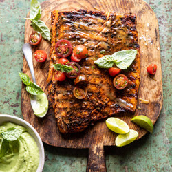 Grilled Honey Mustard Salmon With Avocado Basil Sauce | Half Baked Harvest