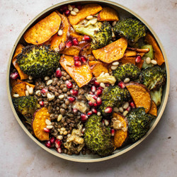 Roasted Broccoli And Sweet Potato Lentil Bowls