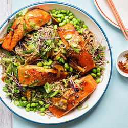 Miso Glazed Salmon On Soba Noodles
