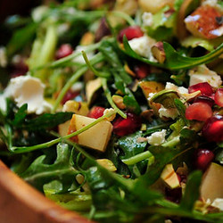 Arugula, Pear And Goat Cheese Salad With Pomegranate Vinaigrette