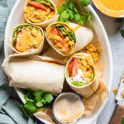 Vegan Buffalo Chickpea Salad Wraps