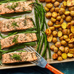 Lemon-garlic Sheet-pan Salmon With Potatoes &amp; Green Beans