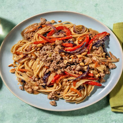 Silky Peanut-ginger Beef And Pork Noodle Bowls With Linguine And Veggies