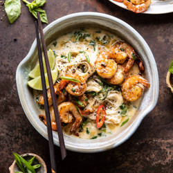 Saucy Garlic Butter Shrimp With Coconut Milk And Rice Noodles