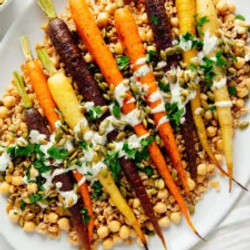 Roasted Carrots With Farro, Chickpeas &amp; Herbed Crème Fraîche