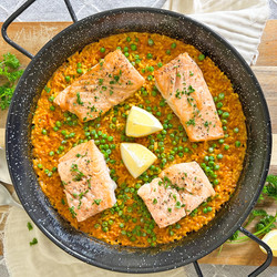 Spanish Paella Rice With Salmon &amp; Peas