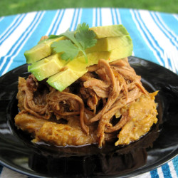 Easy Shredded Pork Over Caramelized Mashed Plantains