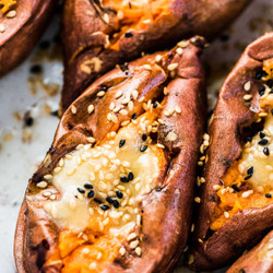 Roast Sweet Potatoes with Miso Tahini Butter