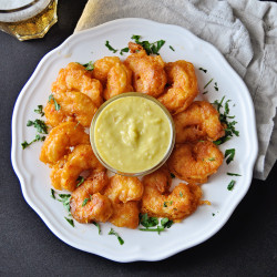 Beer Battered Shrimp With Roasted Garlic Aioli