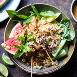 Thai Peanut Chicken Noodles With Charred Corn + Lime Watermelon