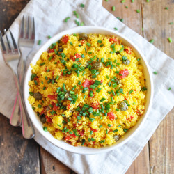 Saffron Couscous Recipe With Capers &amp; Roasted Peppers