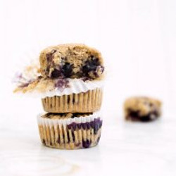 140 Calorie Blueberry Banana Oat Flour Muffins