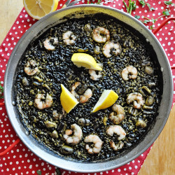 Spanish Black Rice Paella With Squid Ink Based Broth