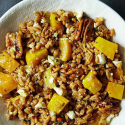 Farro, Golden Beet, and Feta Salad with Pecans and Chive-Sage Dressing