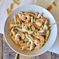 Shrimp And Penne Pasta With Homemade Alfredo Sauce