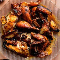 Shawarma Roast Chicken With Shallots And Lemons